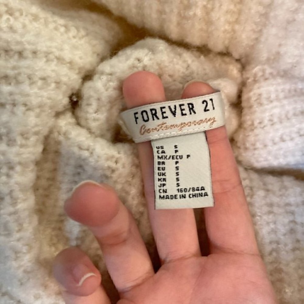 Forever 21 Contemporary Wool Blend Cream Turtleneck Chunky Oversize Sweater - Picture 3 of 7